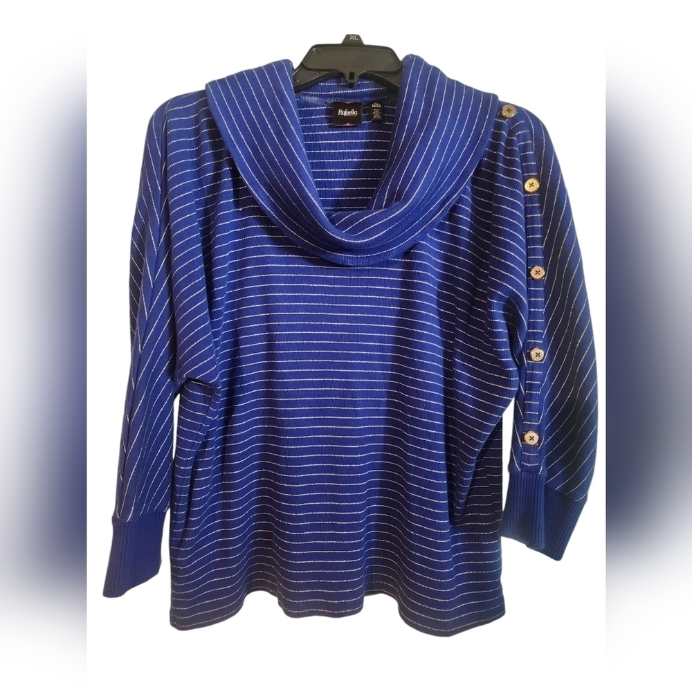 Vintage Rafella Sweater, Size XL. Blue with Gold Strips, EUC